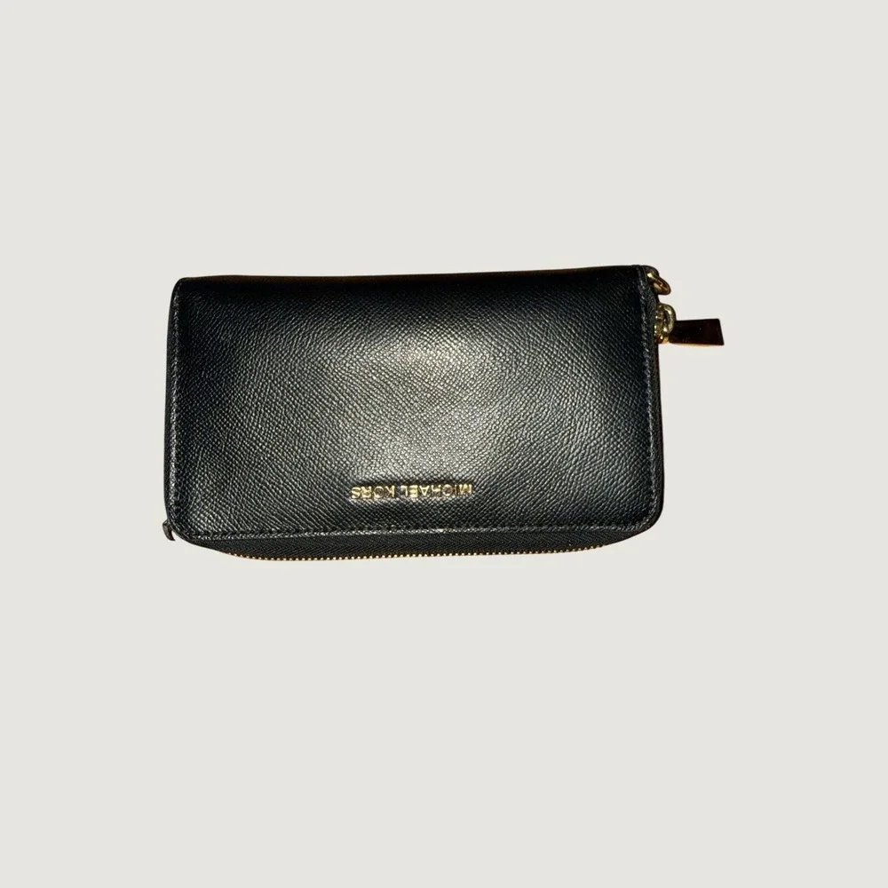 Michael Kors Women's Black Zip-Around Wallet with Zipper, Logo, Credit Card
